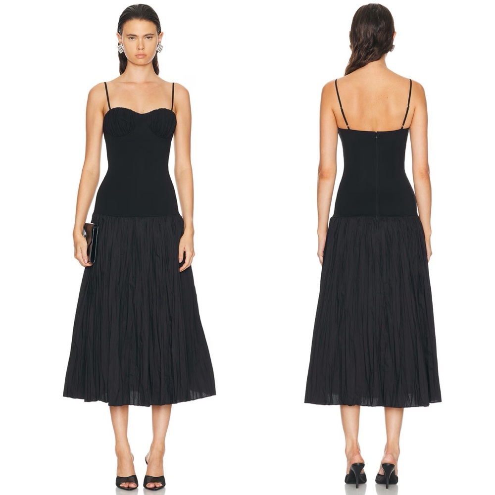NEW NWT NICHOLAS Salem Drop Waist Broomstick Pleated Midi Dress Black